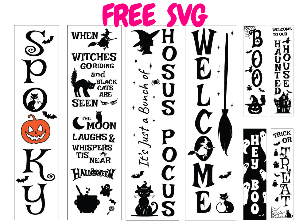 FREE Halloween Porch Sign SVG Bundle Spooky Welcome & Trick or Treat Vertical Signs Farmhouse Sign