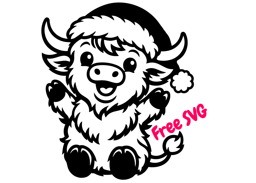 Highland Cow Christmas SVG Cute Highland Cow Santa SVG, Merry Christmas Highland Cow Cricut Cut File