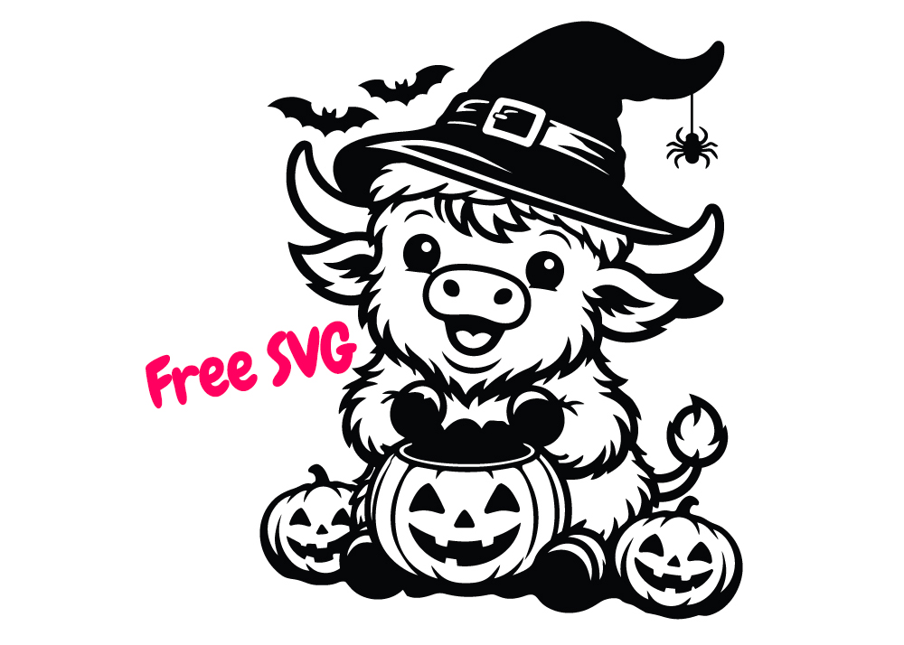 Highland Cow Halloween SVG - Cute Halloween Cow SVG, Pumpkin Highland Cow Cricut Cut File