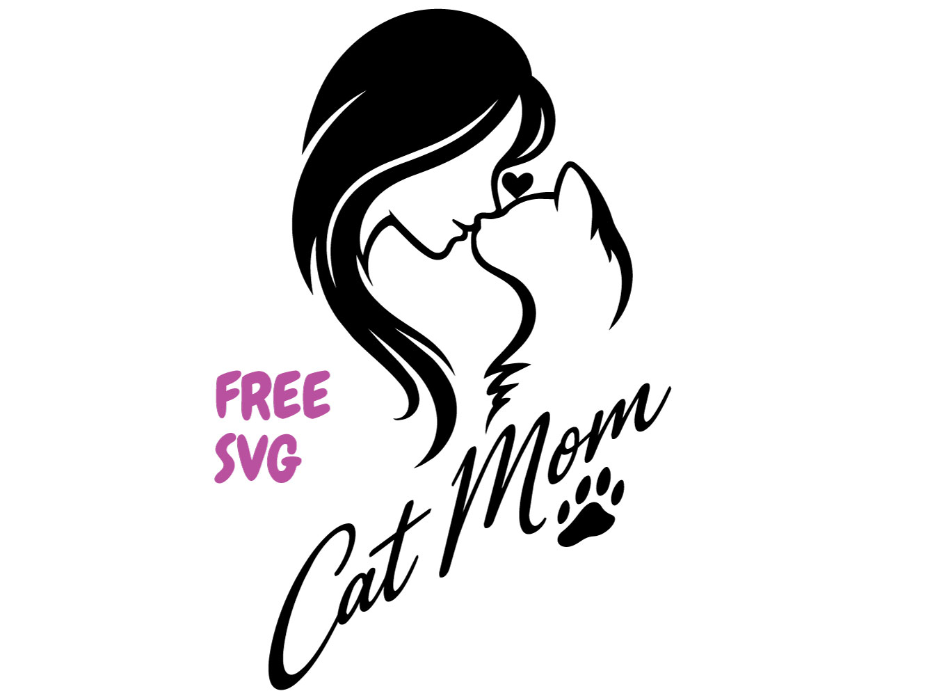 Cat Mom SVG Free Cut File Cricut Silhouette PNG DXF Cat Lover Mom Design with Kitten Heart Cat Owner Pet Silhouette
