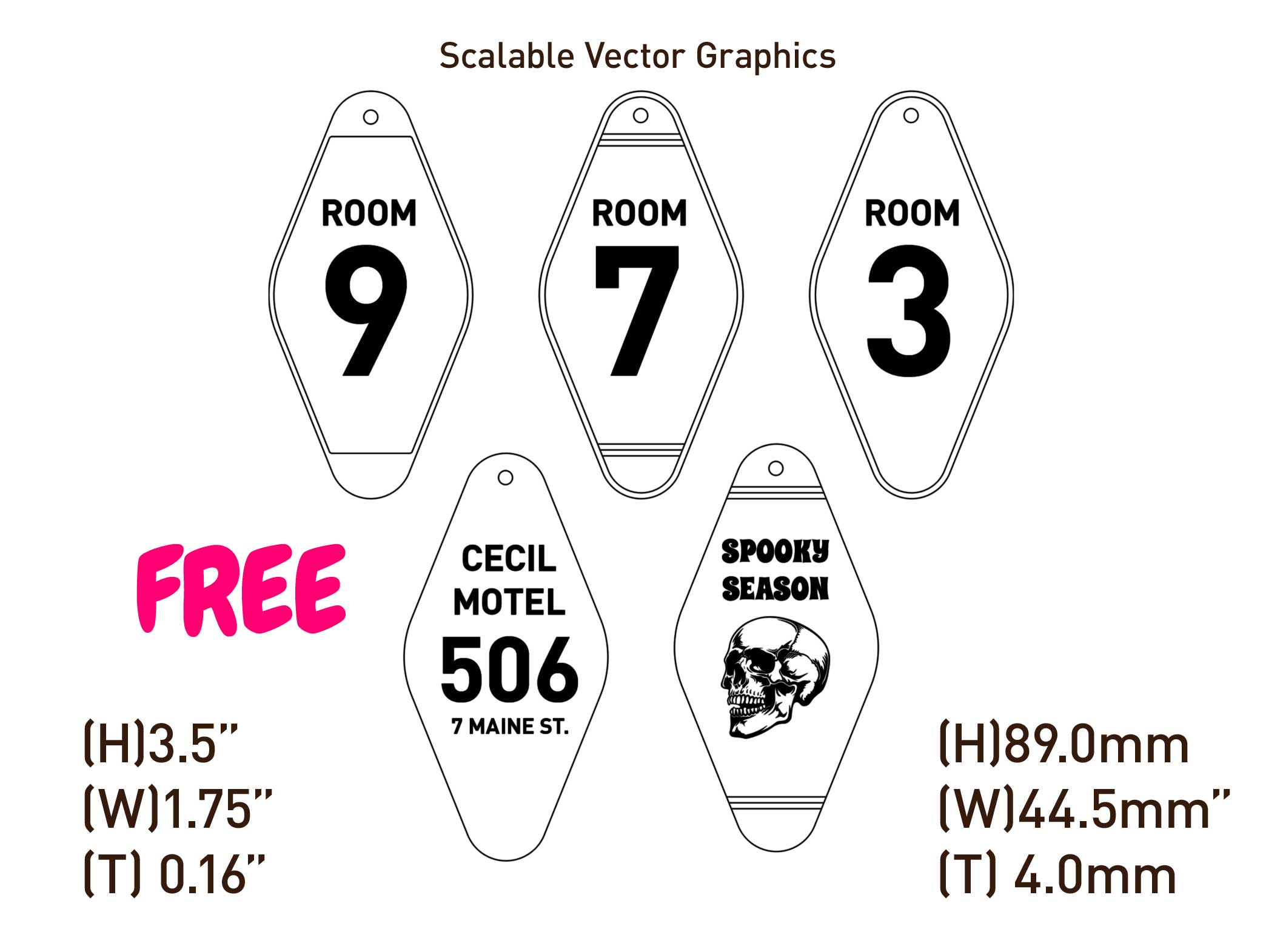 Free SVG Cut File Motel Keychain SVG & STL | Retro Hotel Key Tag SVG | Room Number Keychain Laser Cut & 3D Print File