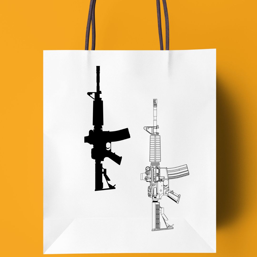 AR15 Rifle Silhouette SVG Tactical Rifle Line Drawing Vector Cut File