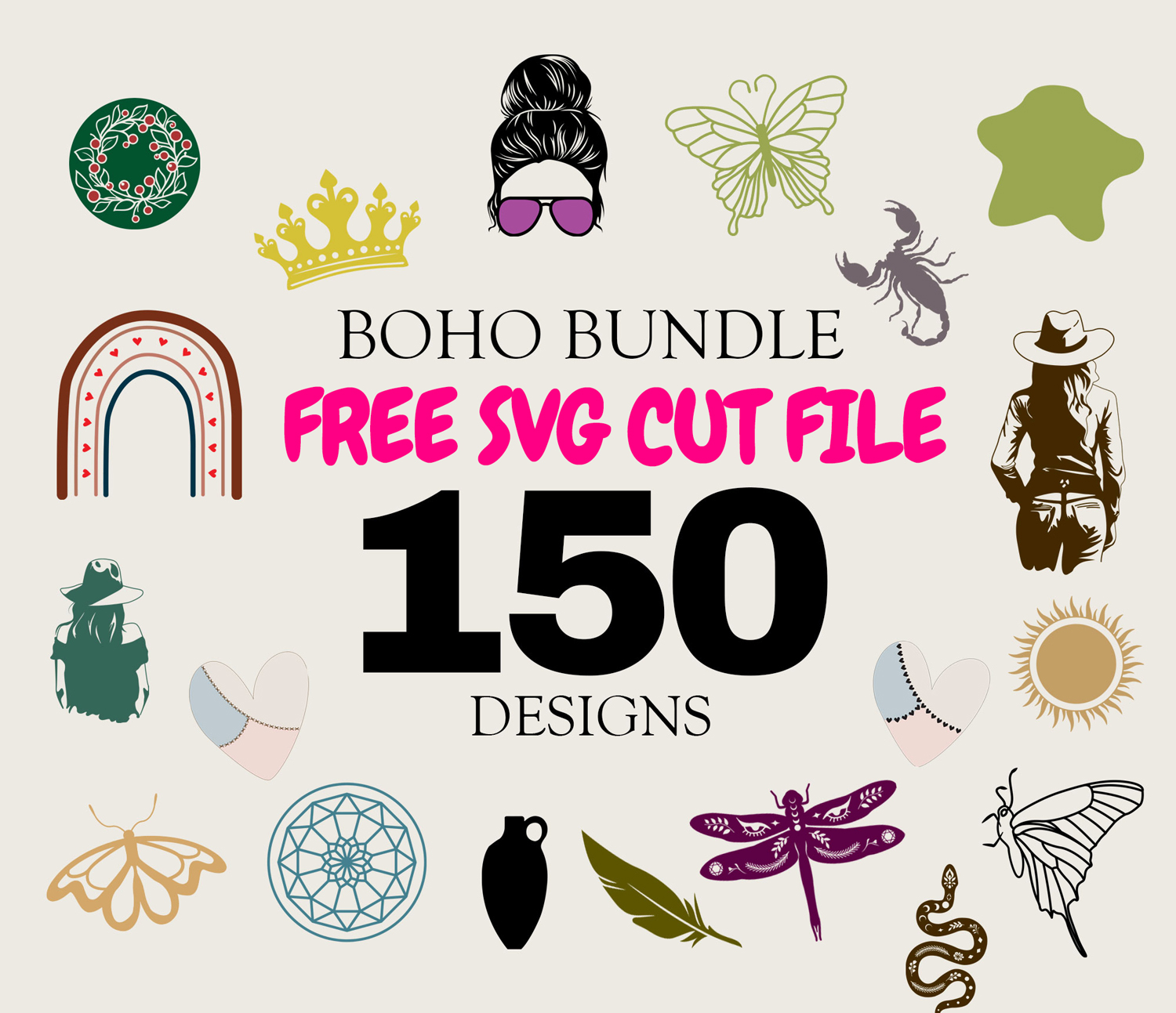 Boho Clipart SVG Bundle 150 Pack – Mystical Silhouette Elements, Celestial & Witchy Cut Files