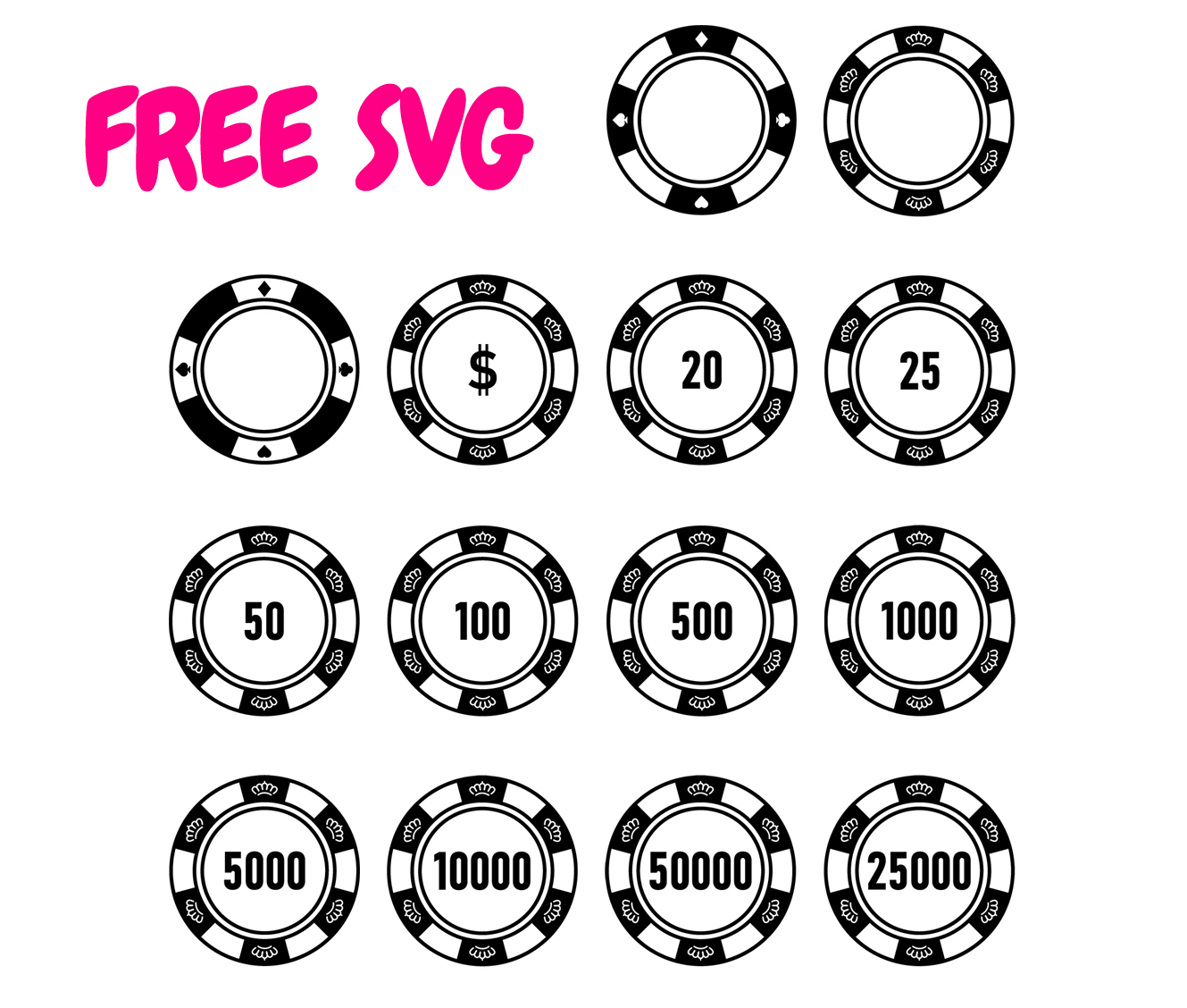 Free Casino Poker Chips SVG Poker Chip Silhouette Cut File for Cricut