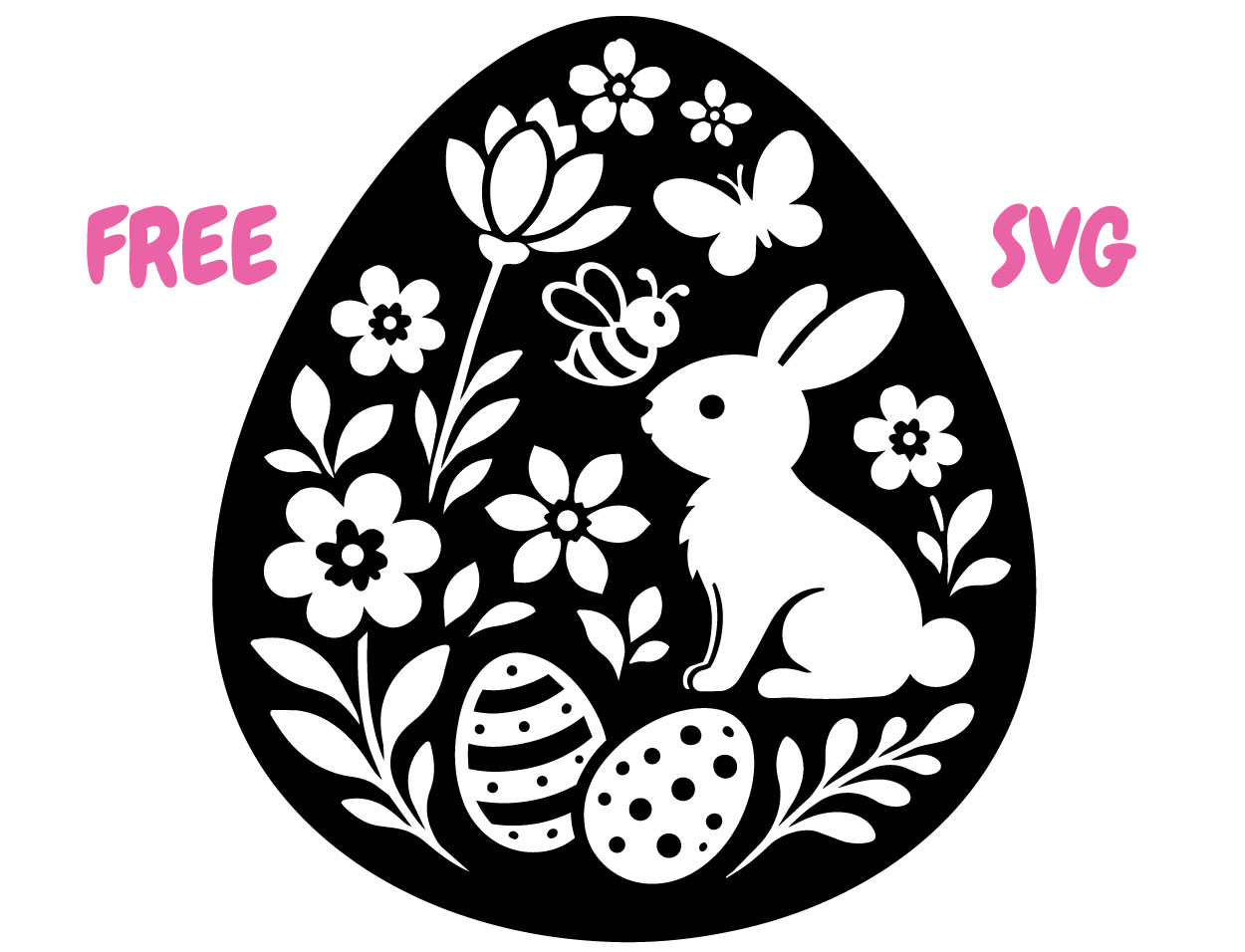 Easter Egg SVG Free Cut File Cricut Silhouette PNG DXF | Bunny Floral Easter Design for Crafts Easter egg SVG with bunny flowers and butterflies for Cricut Silhouette perfect for spring decor vinyl decals and DIY crafts