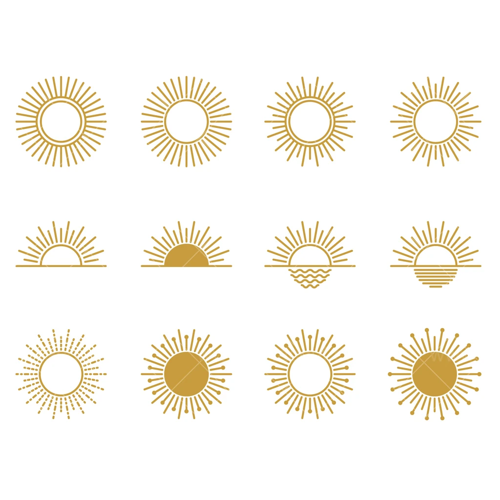 Boho sun SVG bundle 30 pack Sunrise sunset silhouette SVG icons Sun rays minimalist line art SVG Celestial sun and moon SVG design Boho ocean sunset cut file Sun with clouds silhouette SVG Crescent moon sun rays SVG Minimal sun logo elements SVG Cricut bo