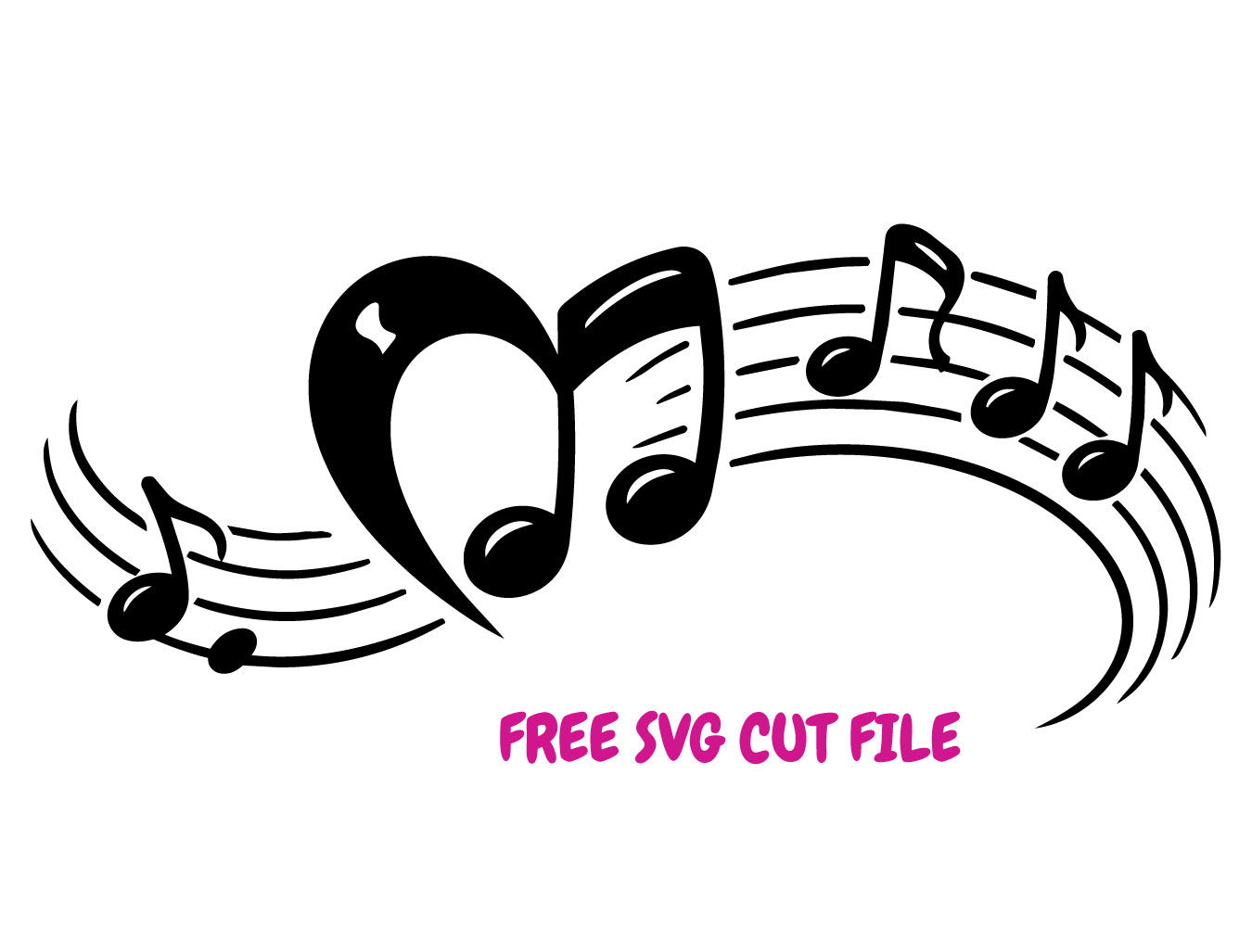 Music Notes Heart SVG Free Cut File Cricut Silhouette PNG DXF Swirly Musical Notes Clipart Design