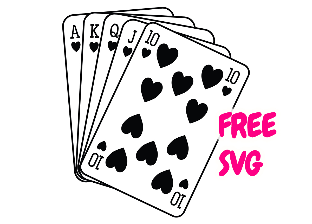 A-K-Q-J-10 Poker Cards SVG | Royal Flush Hearts Playing Cards SVG | Casino Card Game Cut File for Cricut Silhouette Laser Cut