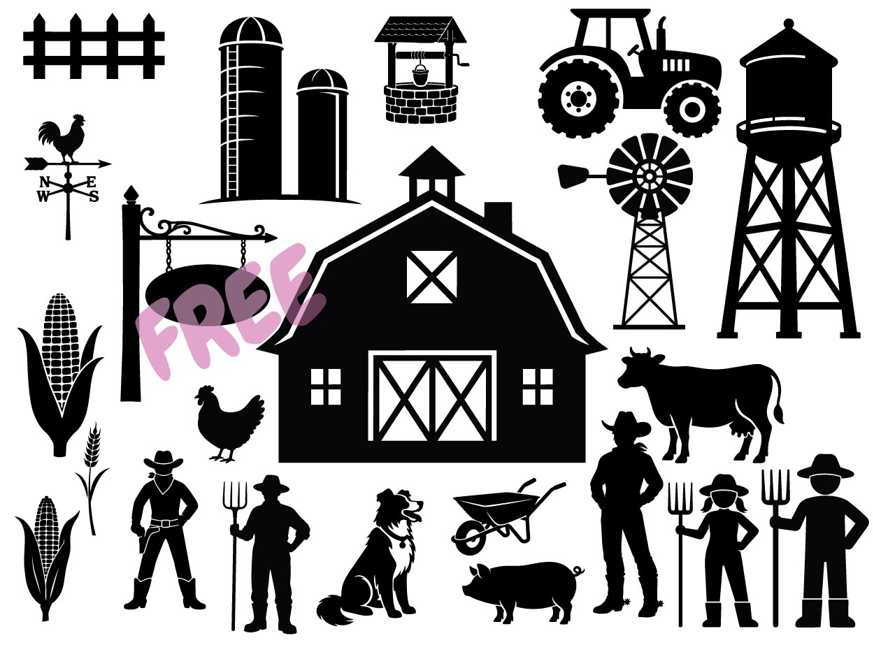 Farm SVG bundle with barn tractor animals silhouettes for Cricut Silhouette farmhouse decor vinyl cutting and rustic DIY projects