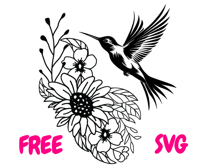 FREE Floral Hummingbird SVG Hummingbird and Flowers Cut File