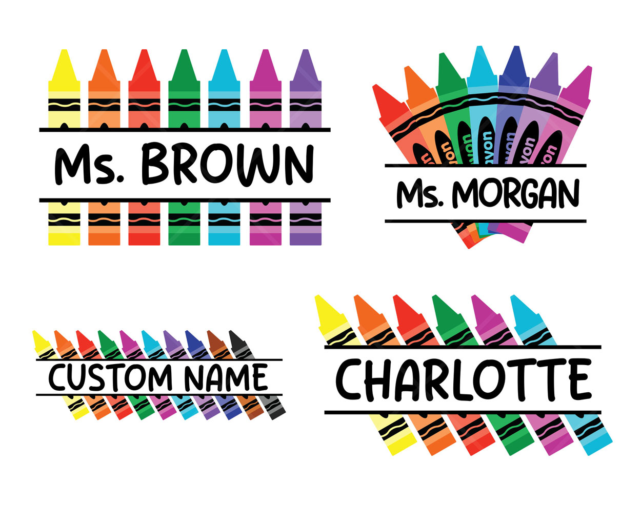 Crayon Split Monogram SVG Free Cut File Cricut Silhouette PNG DXF Teacher Name Back to School Design Crayon split monogram SVG with teacher name design for Cricut Silhouette perfect for back to school shirts and classroom decor