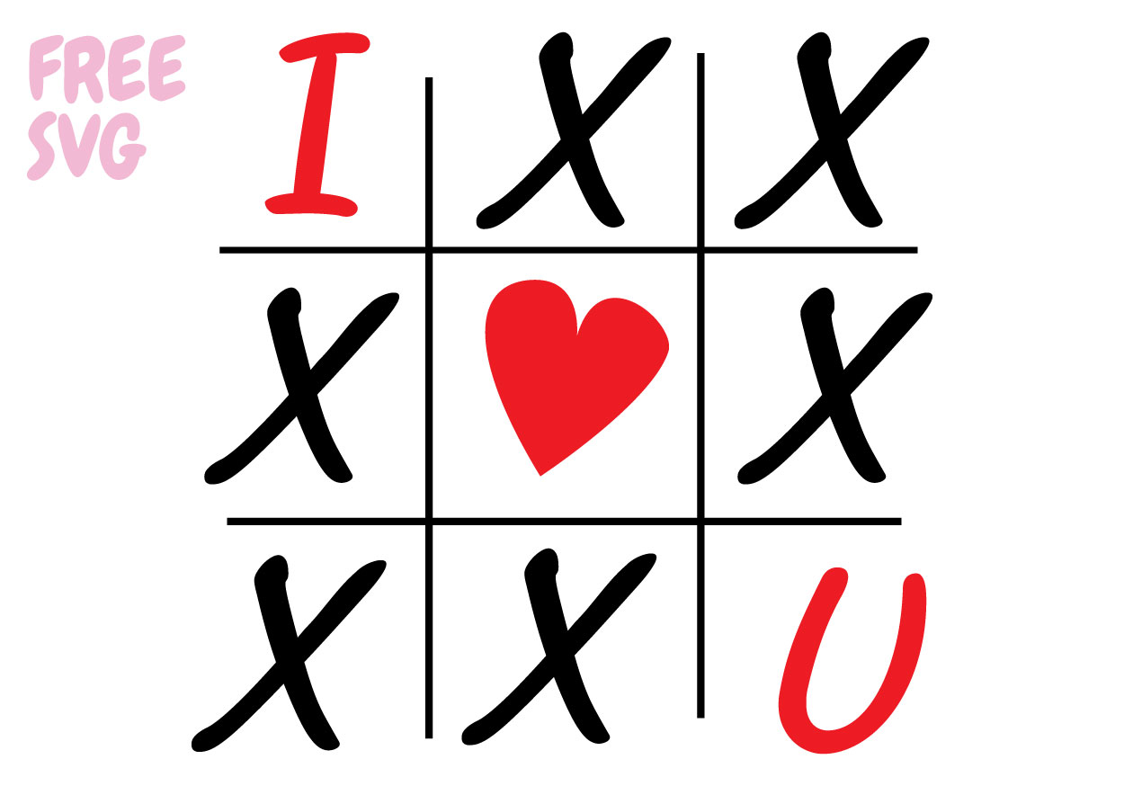 Tic Tac Toe Love SVG Free Cut File Cricut Silhouette PNG DXF Valentine Heart XO Love SVG