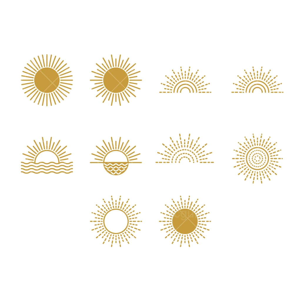 Crescent moon sun rays SVG Minimal sun logo elements SVG Cricut boho sun cut file Laser cut sun ray design SVG Bohemian sunburst SVG collection Aesthetic celestial icon bundle