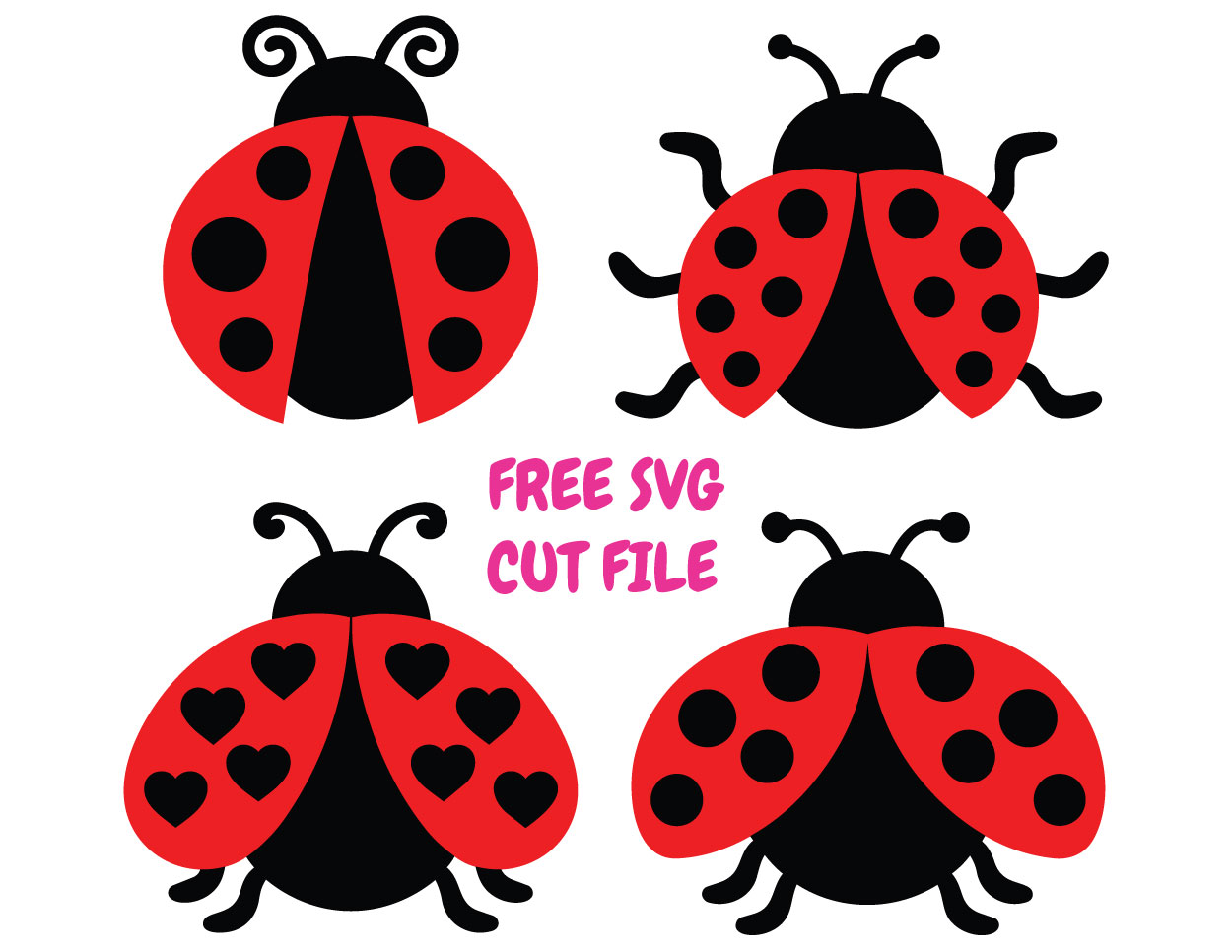 Ladybug SVG Bundle Free Cut File Cricut Silhouette PNG DXFCute Ladybug Clipart for Kids Crafts