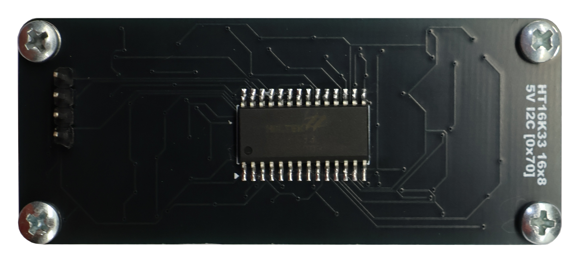 16×8 HT16K33 dot matrix display using 128 individual 0805 SMD LEDs.